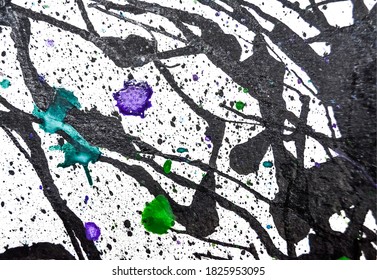 Eine Reihe abstrakter Hintergründe mit schwarzer Tinte und Aquarellfarben. Art. Hintergrund und Struktur