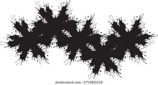 A series of abstract black ink splatters resembling organic, star-like shapes with a dynamic, flowing arrangement.