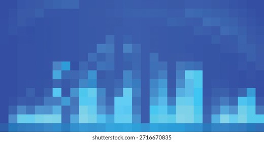Una serie de barras azules abstractas de diferentes alturas contra un fondo azul oscuro, sugiriendo un gráfico digital o visualización de datos.