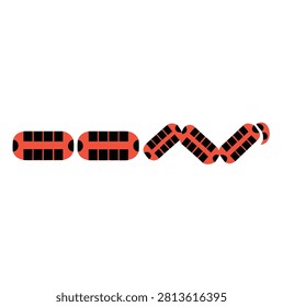 A series of abstract red and black doubledecker bus icons arranged in a flowing wavy pattern