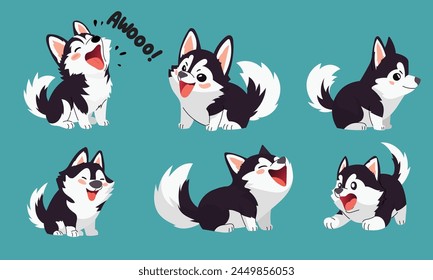 Serie de adorables dibujos animados de Vector Husky Siberiano