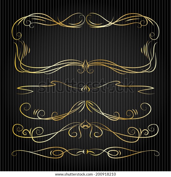 series of aged victorian vector dividers and\
framing fingers drawn line nails medieval edge golden drawn dark\
rich ornate beauty set art curve decorative traditional vortex flag\
divider vignette night