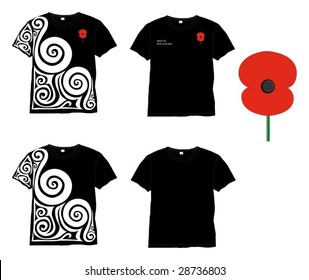 Series of ANZAC (Memorial Day) T-Shirts with traditional Poppy Symbol