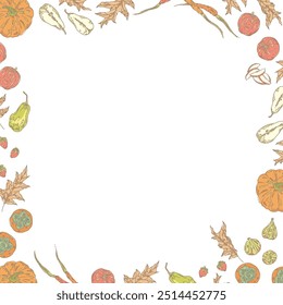 Series of autumn picnic background in hand drawing style for fall festival, harvest, thanksgiving season