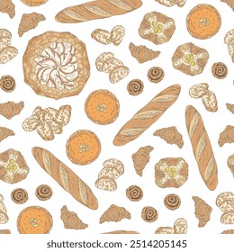 Series of autumn picnic seamless pattern in hand drawing style for fall festival, harvest, thanksgiving season