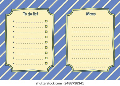 Series of back to school daily weekly monthly planner journal list memo classroom timetable schedule for kids student teacher in blue yellow  hand drawing template