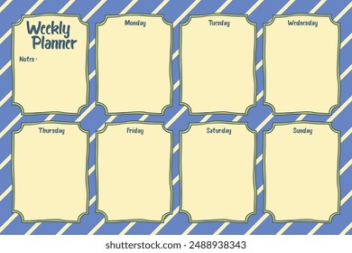Series of back to school daily weekly monthly planner journal list memo classroom timetable schedule for kids student teacher in blue yellow  hand drawing template