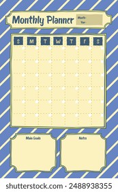 Series of back to school daily weekly monthly planner journal list memo classroom timetable schedule for kids student teacher in blue yellow  hand drawing template