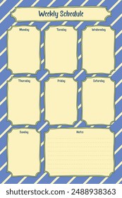 Series of back to school daily weekly monthly planner journal list memo classroom timetable schedule for kids student teacher in blue yellow  hand drawing template