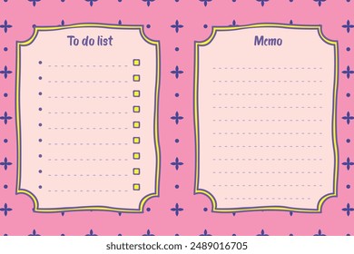 Series of back to school daily weekly monthly planner journal list memo classroom timetable schedule for kids student teacher in purple pink hand drawing template