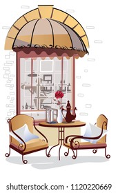Series of backgrounds decorated with flowers, old city views and street cafes. Hand drawn vector architectural background with historic buildings.