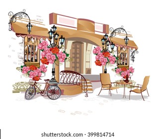 Series Backgrounds Decorated Flowers Old Town Stock Vector Royalty Free