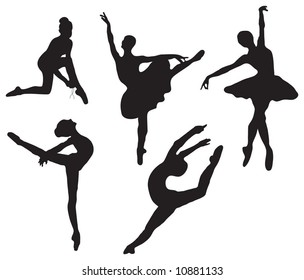 Series of ballet dancer silhouettes (various poses)