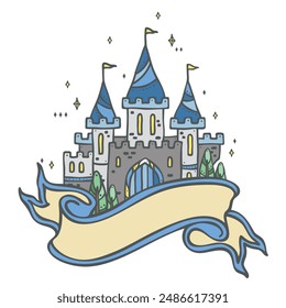 Series of banner scroll paper ribbon flag background poster template in cute medieval fairy tale kingdom illustration drawing