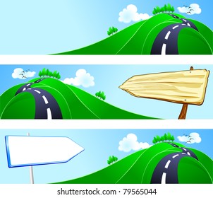 Series of banners with country landscape, vector