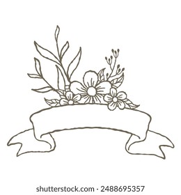 Series of beautiful classic hand drawn floral ribbon banner frame background layout template for names slogan message etc