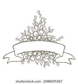 Series of beautiful classic hand drawn floral ribbon banner frame background layout template for names slogan message etc