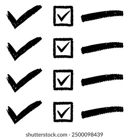 A series of black check marks set within squares against a white background