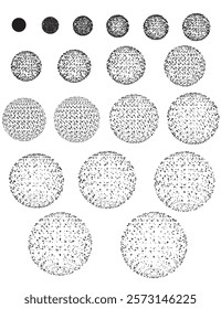 Series of black and white circles with varying sizes. The circles are all different sizes and are scattered across the image