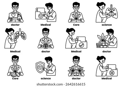 A series of black and white drawings of people in medical professions. The drawings are of doctors, nurses, and other medical professionals. The drawings are all smiling and seem to be happy