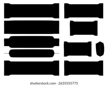 A series of black and white images of candy bars. The images are all the same size and are all black