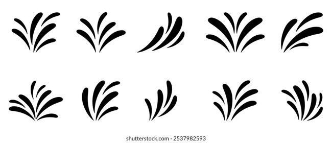 A series of black and white images of water sprays. The images are all different sizes and shapes, but they all have the same basic design of water sprays. The mood of the images is calm and serene