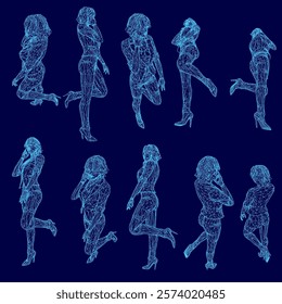 Series of blue images of women in various poses. The mood of the images is playful and lighthearted, with the women appearing to be having fun and enjoying themselves