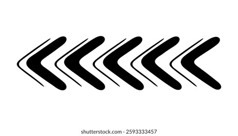 Series of bold, black arrows pointing left, creating a sense of movement and direction. Ideal for navigation, design elements, or abstract concepts. Vector