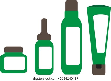 A series of bottle of a skin care with dark brown caps. Each bottle contains white label on the front
