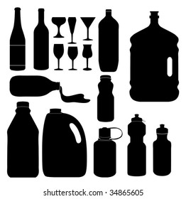 Series of bottles and glasses (Silhouettes)