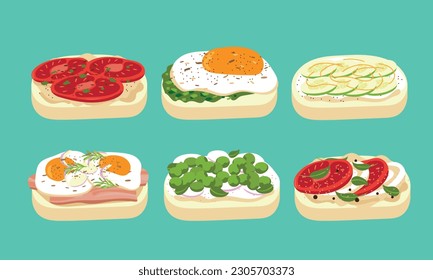 A series of breakfast toast in cute flat color style vector SET4