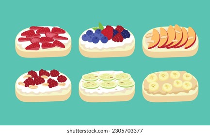 A series of breakfast toast in cute flat color style vector SET1