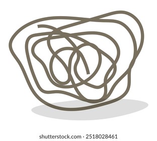 A series of brown, overlapping lines create a tangled, abstract shape with a shadow underneath. Ideal for abstract design, creativity, modern art, interior decoration, and minimalism. Simple and