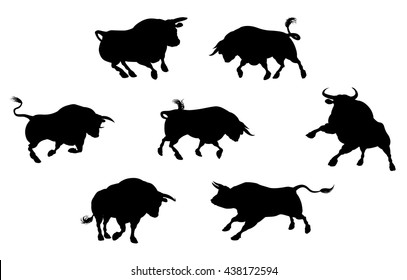 A series of bull cattle animal silhouettes