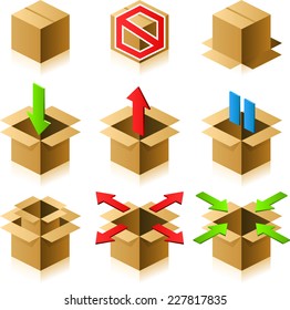 Series of cardboard box icons design set
