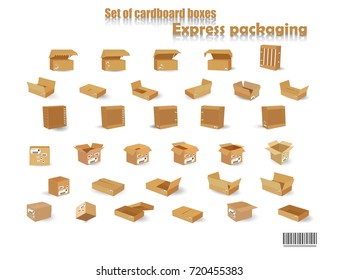 A series of cardboard boxes and packages. Express packaging