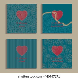 A series of cards I love on a blue background heart congratulation, background for design