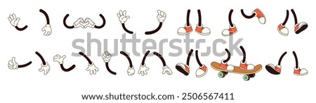 A series of cartoon characters with groovy their legs and feet cut off