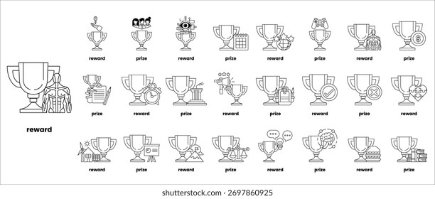 Uma série de personagens de desenhos animados são mostrados com a palavra "Recompensa" escrita abaixo deles. Os personagens são todos diferentes e incluem uma casa, um carro, uma xícara, um pássaro e um cachorro. A imagem é divertida