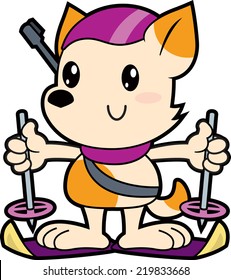 Series cartoon little dog biathlete. Can be used as a mascot, part of a logo or ticket.