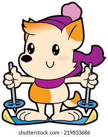 Series cartoon little dog skiing