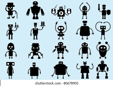 A series of cartoon robot