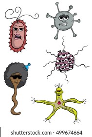 Series of cartoon viruses/microbial organisms