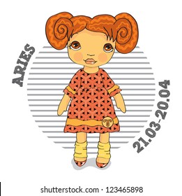 Series of children's horoscope. Aries zodiac sign and date