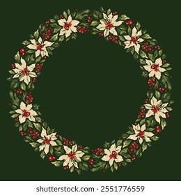 Series of Christmas floral frame and background in retro vintage classical style