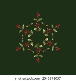 Series of christmas floral laurel arragements in snowflake form