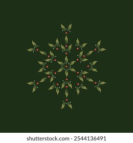 Series of christmas floral laurel arragements in snowflake form