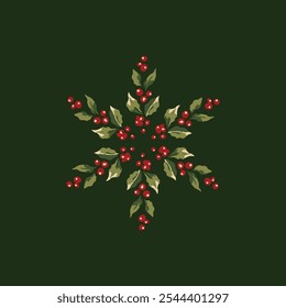 Series of christmas floral laurel arragements in snowflake form