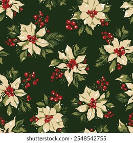 Series of christmas floral patterns in retro vintage classical style