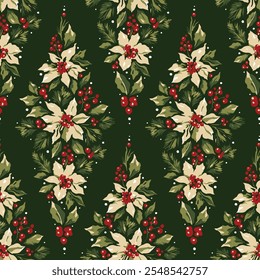 Series of christmas floral patterns in retro vintage classical style